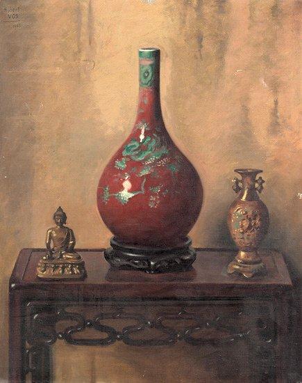 Hubert Vos Red Chinese Vase Sweden oil painting art